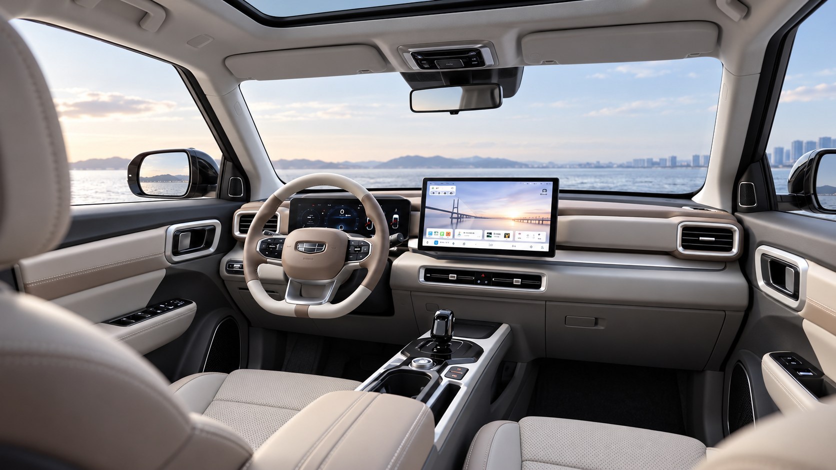 Interior del Geely Icon con techo panorámico